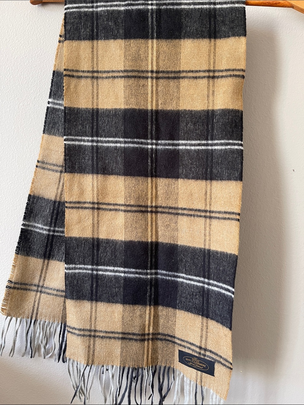 Plaid Fringe Throw Blanket in Camel and Black - Home Accents
